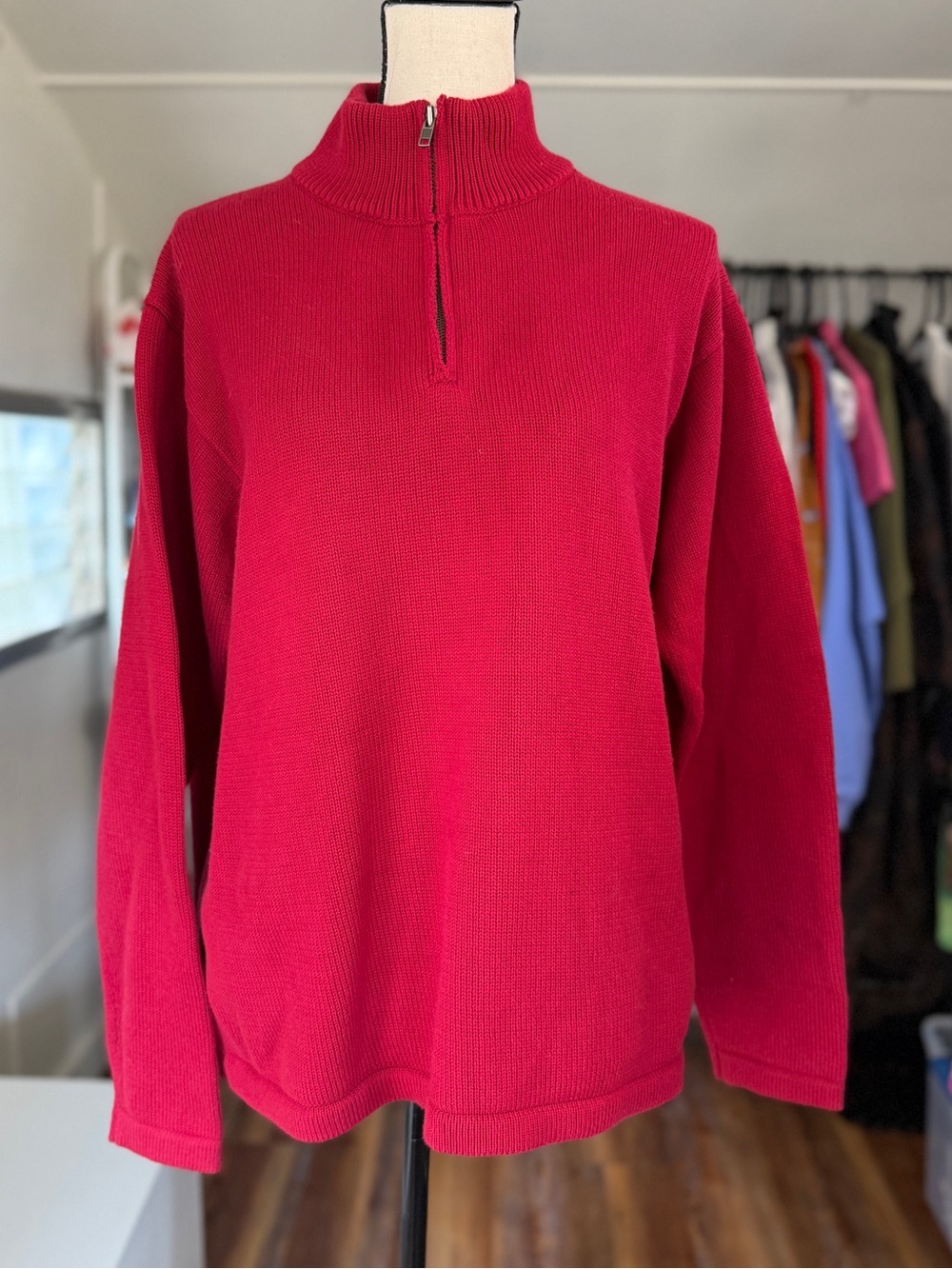 L.L.Bean 100% Cotton Red Half-Zip Sweater - Excellent Condition